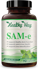 Front of Healthy Way SAM-e 1500mg dietary supplement bottle.