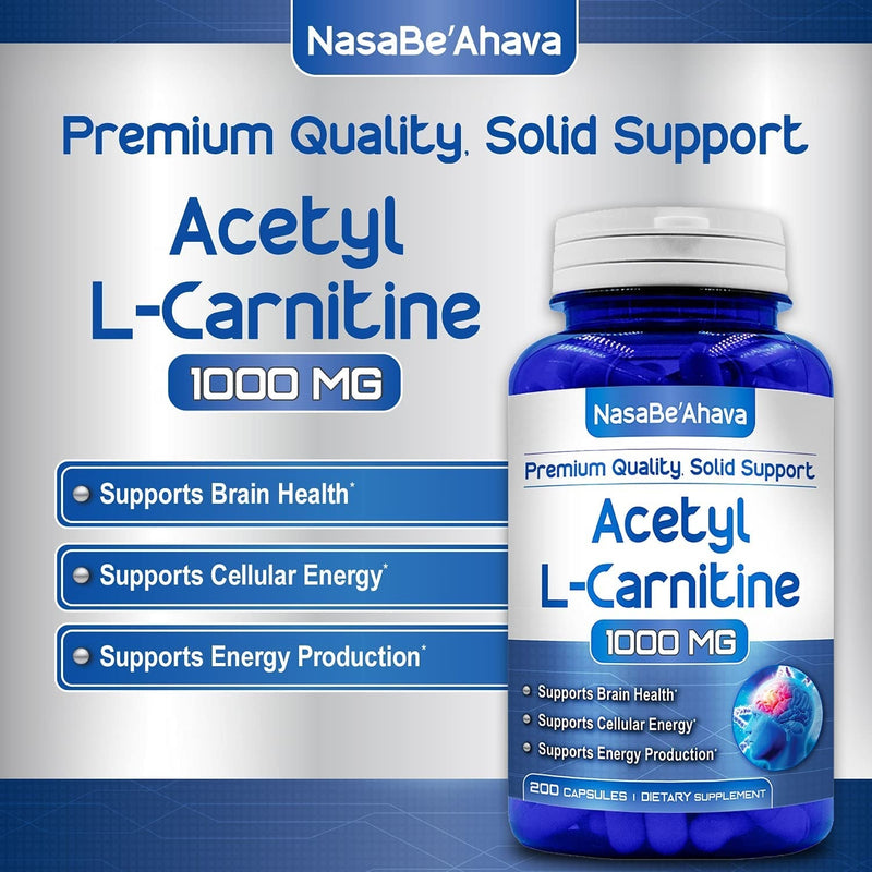 NasaBe'Ahava Acetyl L-Carnitine 1000mg supports brain health, cellular energy and energy production