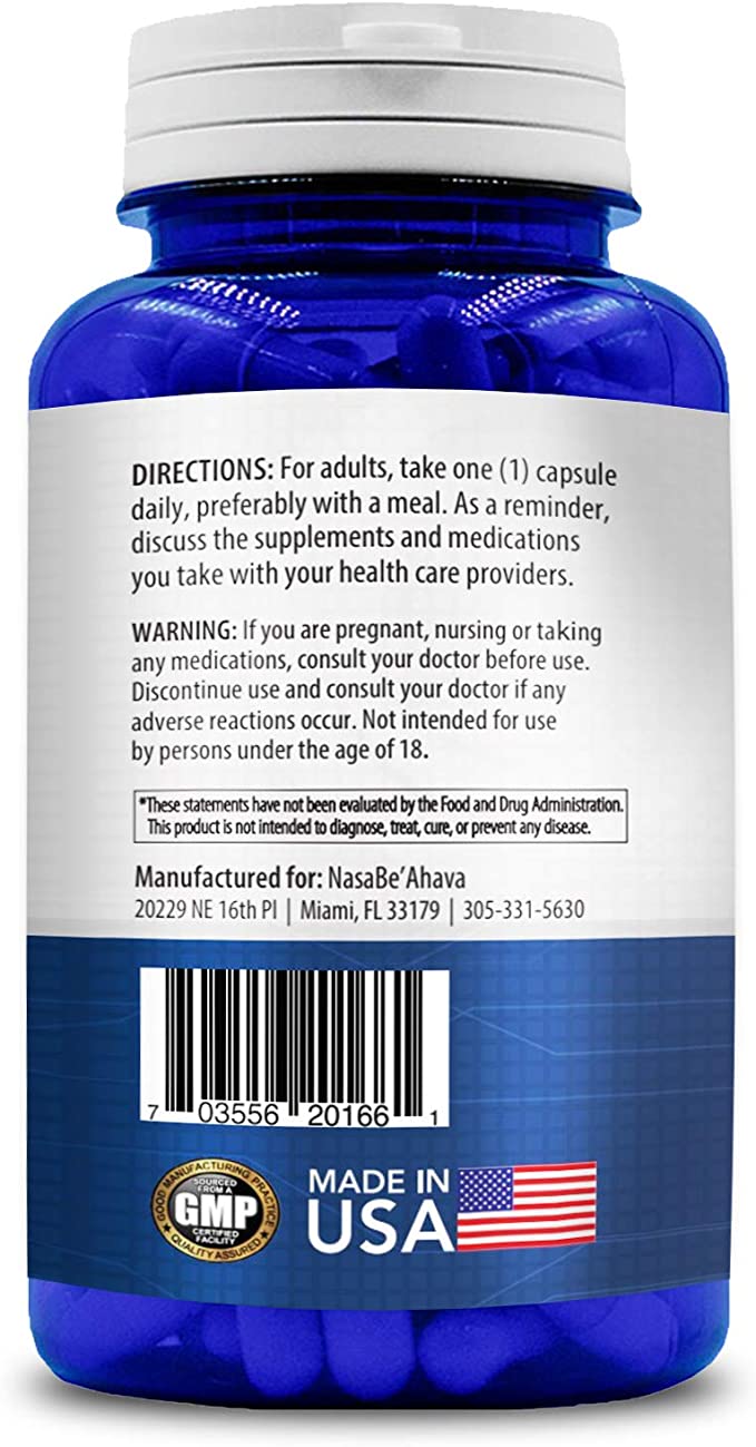 Astaxanthin 10mg directions, warning, and manufacturer label on back of bottle.