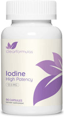 ClearFormulas Iodine 12.5 mg, High Potency Iodine and Iodide Supplement to Support Thyroid Health and Hormone Balance, 90 Capsules (90 Servings)