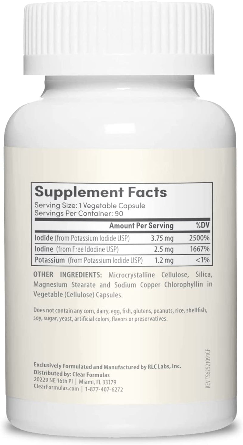 ClearFormulas Iodine 6.25 mg, Iodine and Iodide Supplement to Support Thyroid Health and Hormone Balance, 90 Capsules (90 Servings)