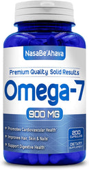 Front of NasaBe'Ahava Omega-7 900mg dietary supplement bottle.