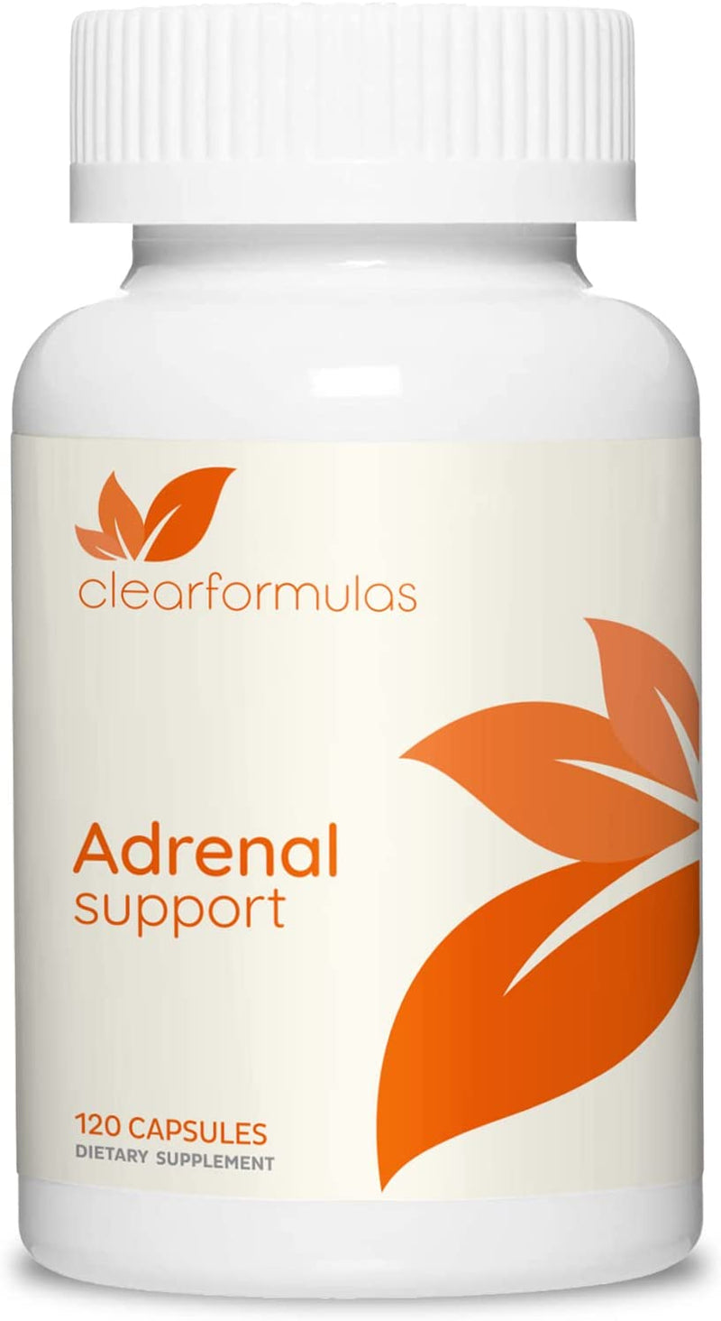 Front of Clear Formulas Adrenal Support dietary supplement bottle.