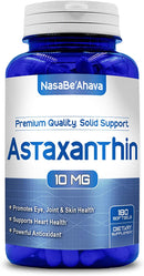 Front of NasaBe'Ahava Astaxanthin 10mg dietary supplement bottle.