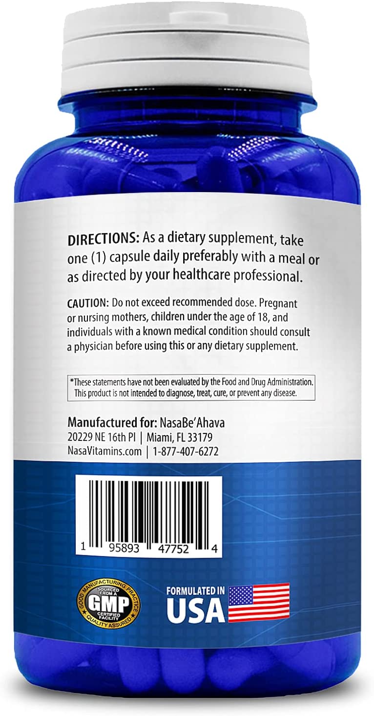Berberine Complex 500mg directions, caution and manufacturer label on back of bottle.