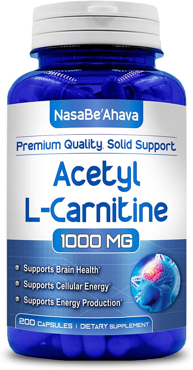 front of NasaBe'Ahava Acetyl L-Carnitine 1000 mg bottle