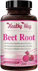 Front of Healthy Way Beet Root dietary supplement bottle.