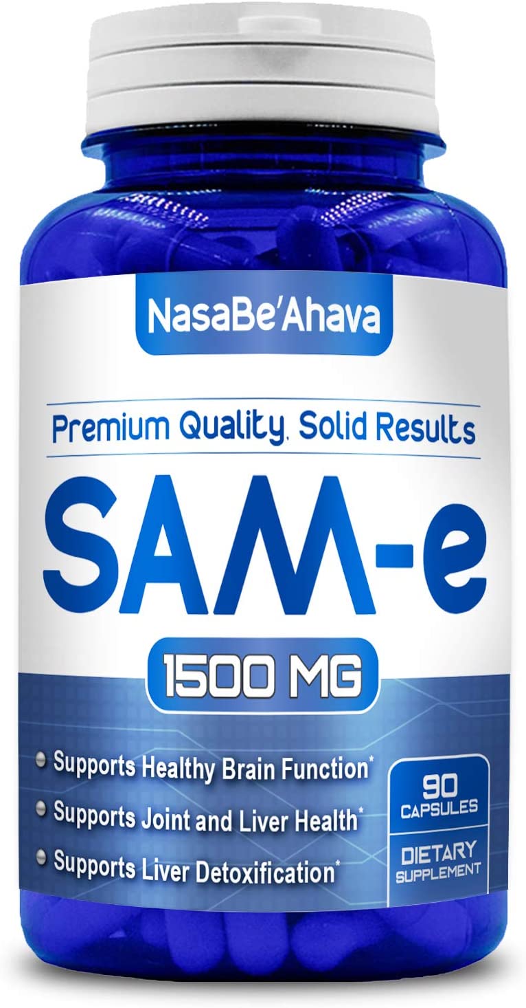 Front of NasaBe'Ahava Premium Quality Solid Results SAM-e bottle.