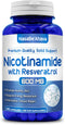 Front of NasaBe'Ahava Nicotinamide with Resveratrol 600mg dietary supplement bottle.