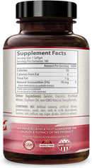 Astaxanthin-10mg-180 capsules supplement facts and ingredients label on bottle.