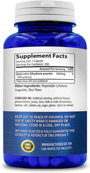 Quercetin 500mg supplement facts, manufacturer and ingredients label on back of bottle.